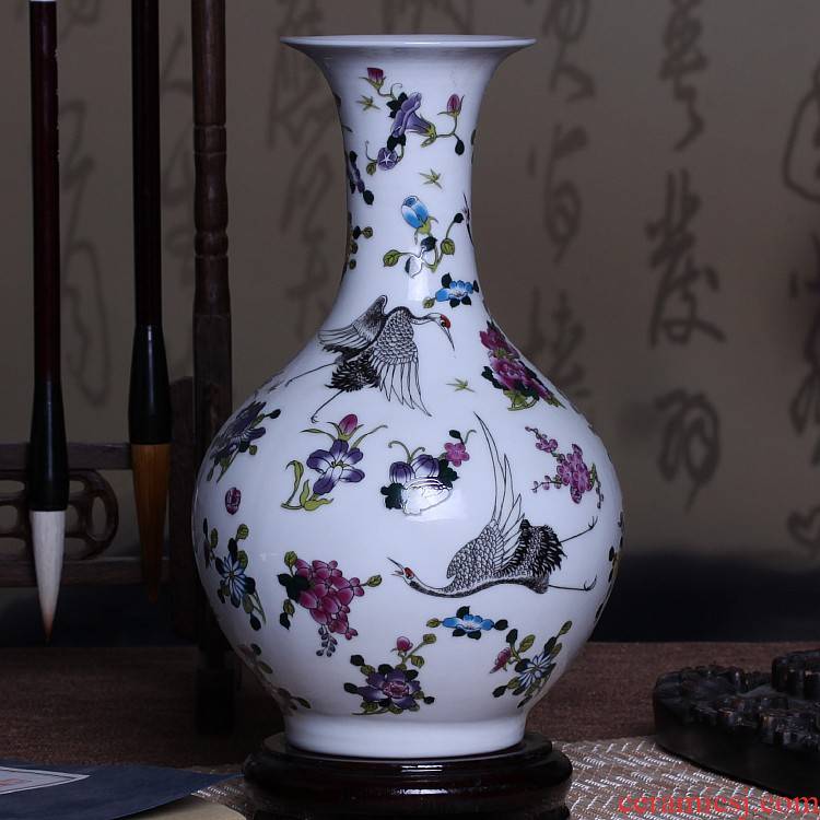 Jingdezhen ceramics powder enamel luminous vase living room flower arranging furnishing articles household decorations arts and crafts