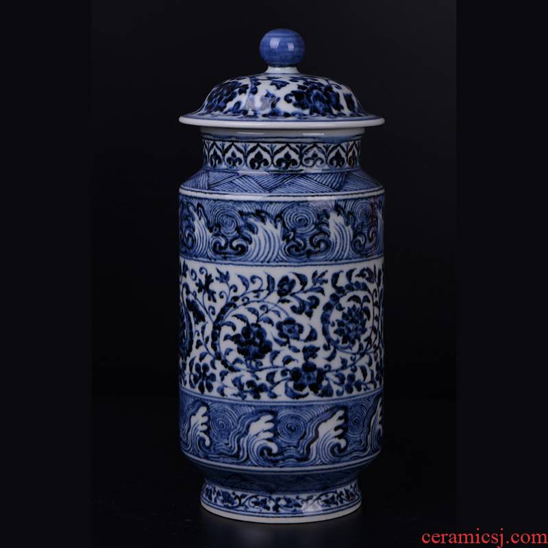 Pianology picking jingdezhen hand - made archaize home furnishing articles jintong of blue and white ceramics vase branch sea lines cover tank