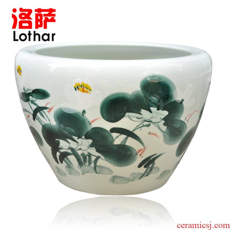 Package mail jingdezhen ceramics hand - made big sleep bowl lotus lotus goldfish bowl tortoise calligraphy and painting cylinder charge rhyme