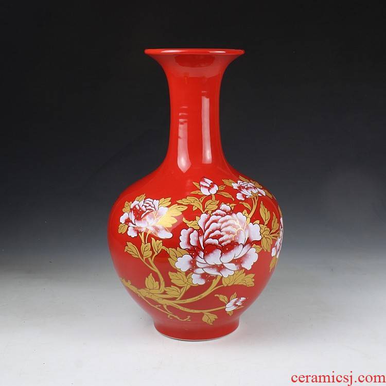 Jingdezhen ceramics vase Chinese red riches and honor peony large vase decoration decoration that occupy the home furnishing articles