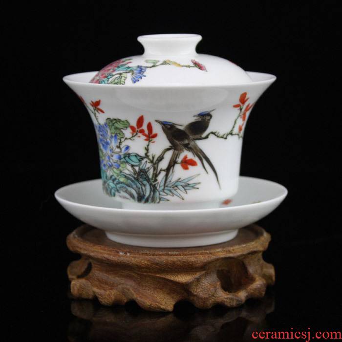 Offered home - cooked in jingdezhen porcelain tea tureen hand - made ceramic famille rose only three cup bowl tea by hand