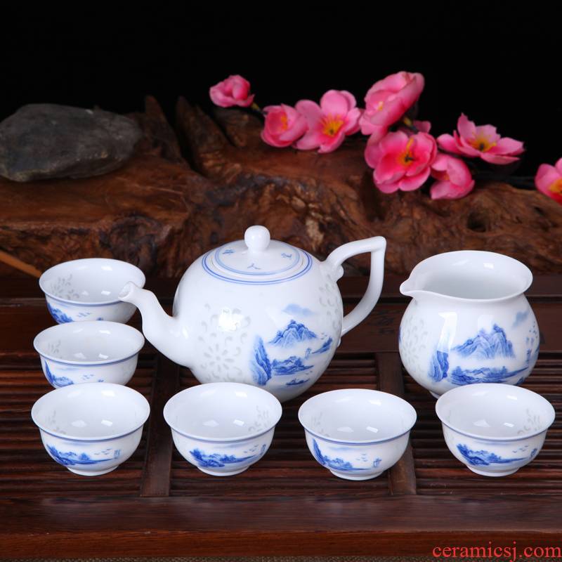Tea set gift box jingdezhen blue and white and exquisite hand - made ceramic Tea set gift packaging bag in the mail