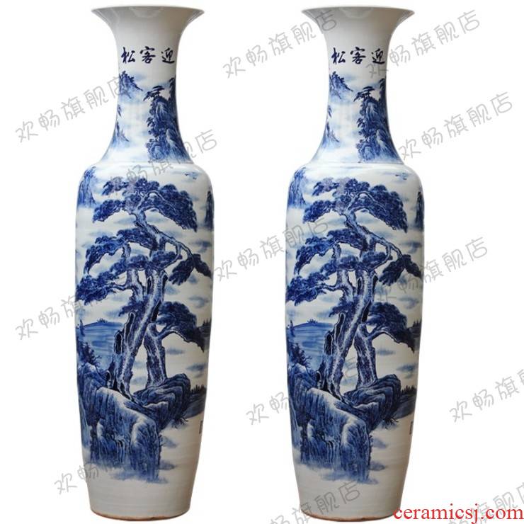 Jingdezhen ceramics hand - made guest - the greeting pine high landing craft large blue and white porcelain vase sitting room hotel decoration furnishing articles