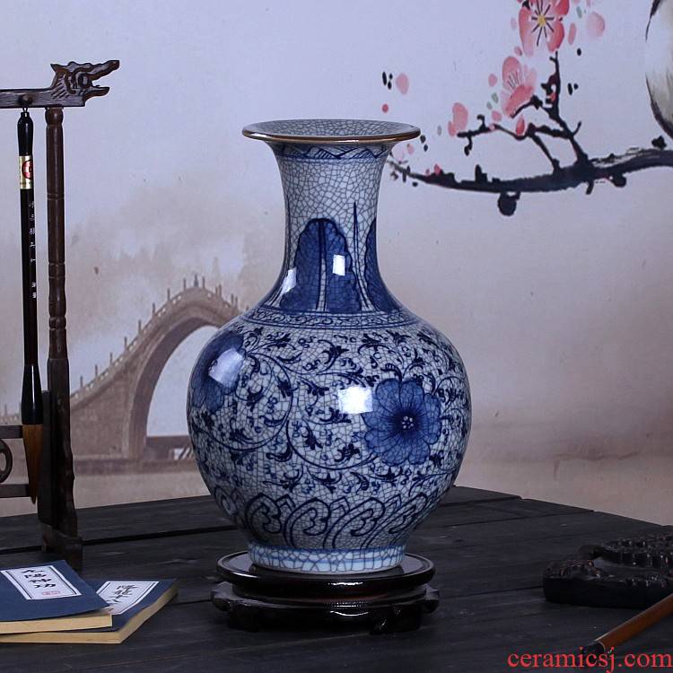 Hand - made jingdezhen ceramics glaze color antique up crack under glaze blue and white porcelain vases, the sitting room of Chinese style furnishing articles