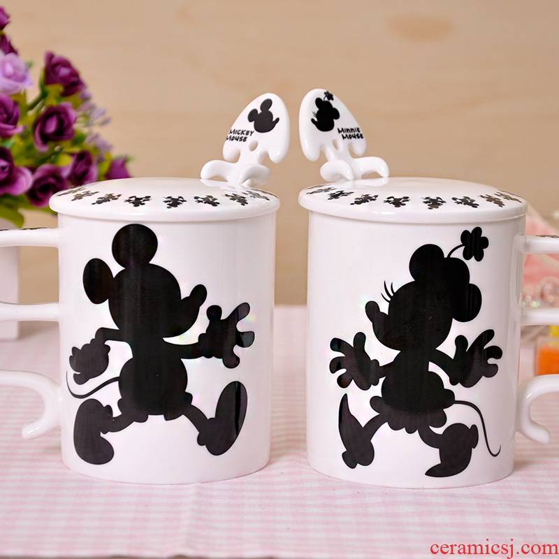 Ya cheng DE mark cup with cover teaspoons of contracted water cup Disney cartoon picking cup ceramic cup express the idea