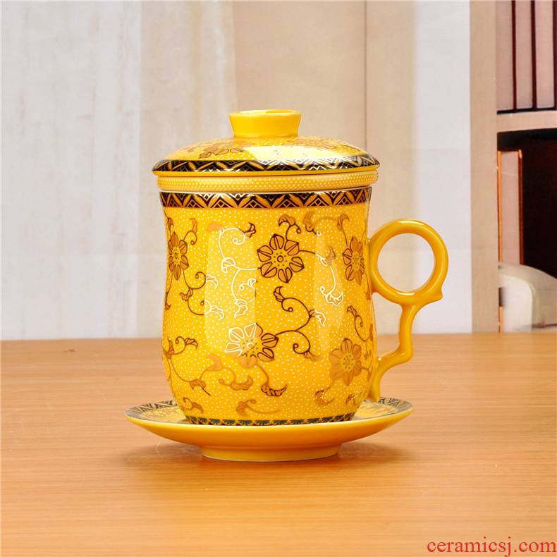 Mud 4 times of jingdezhen ceramic cups water bottle with cover with filter office cup tea cup