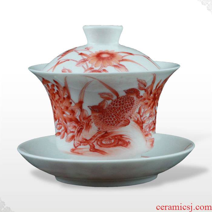 Offered home - cooked hand archaize of famille rose porcelain in jingdezhen tea tureen "live" pu - erh tea gifts