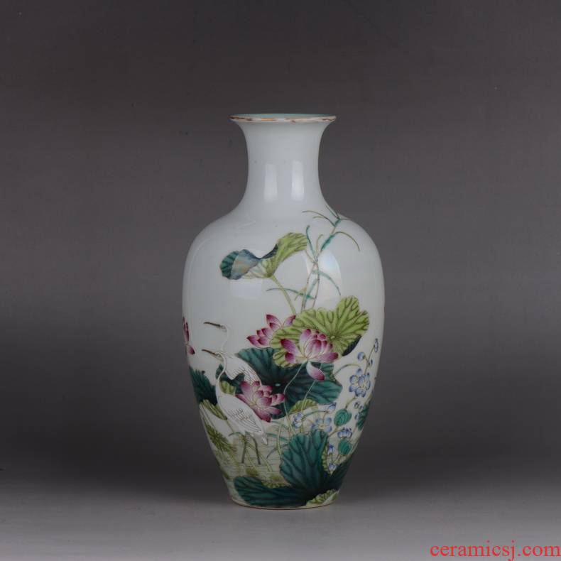 Jingdezhen pianology picking antique art porcelain enamel bottle crane lotus business gifts