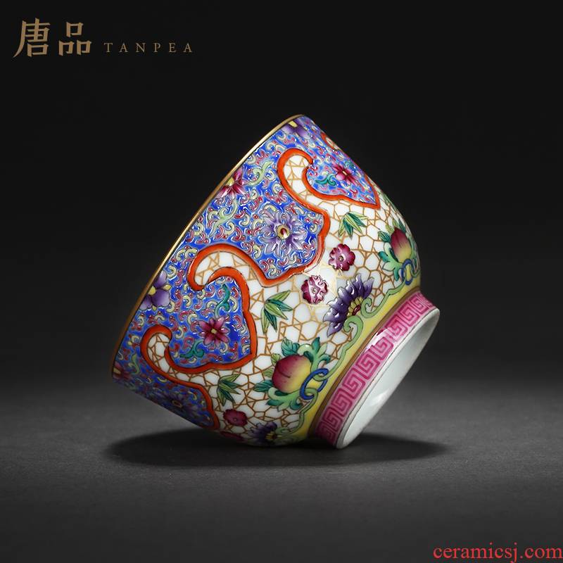 Enamel see colour film grass ruyi grains master individual sample tea cup jingdezhen ceramic cup gold suit kung fu tea set with a gift