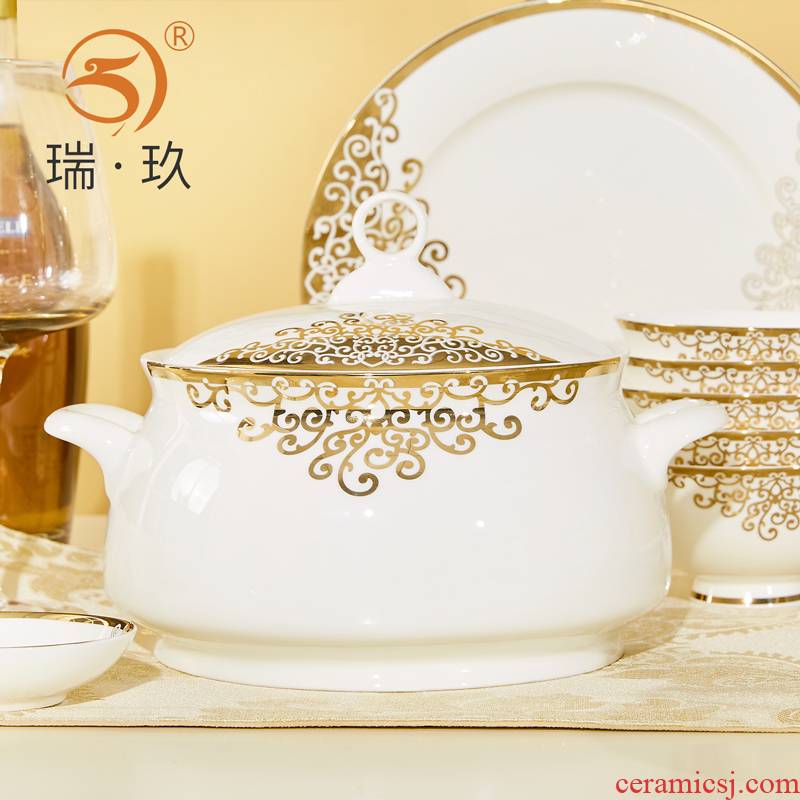 Tangshan soup pot with cover household porcelain basin creative European large soup soup ceramic ceramic product pot soup basin