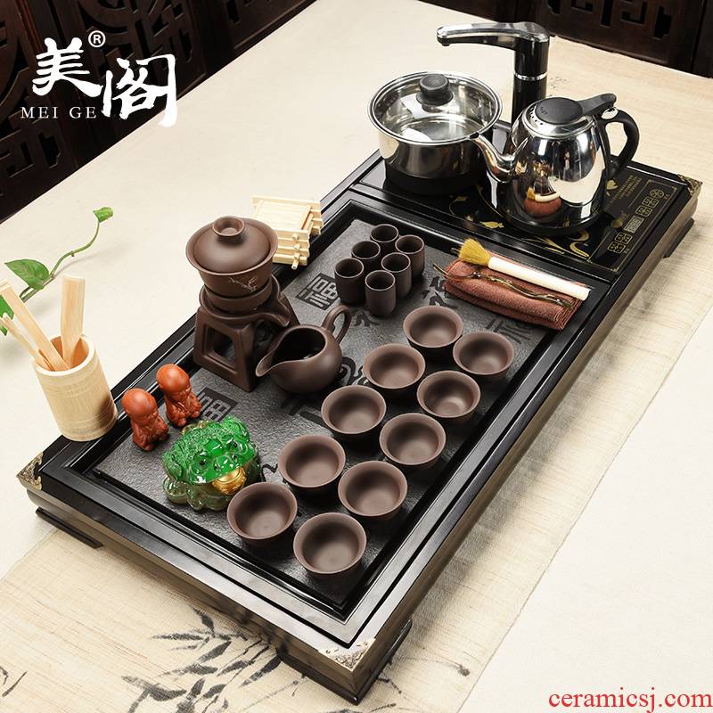 The pavilion tea set home four unity of kung fu tea table imitation sharply stone, ceramic tea tea sea solid wood tea tray