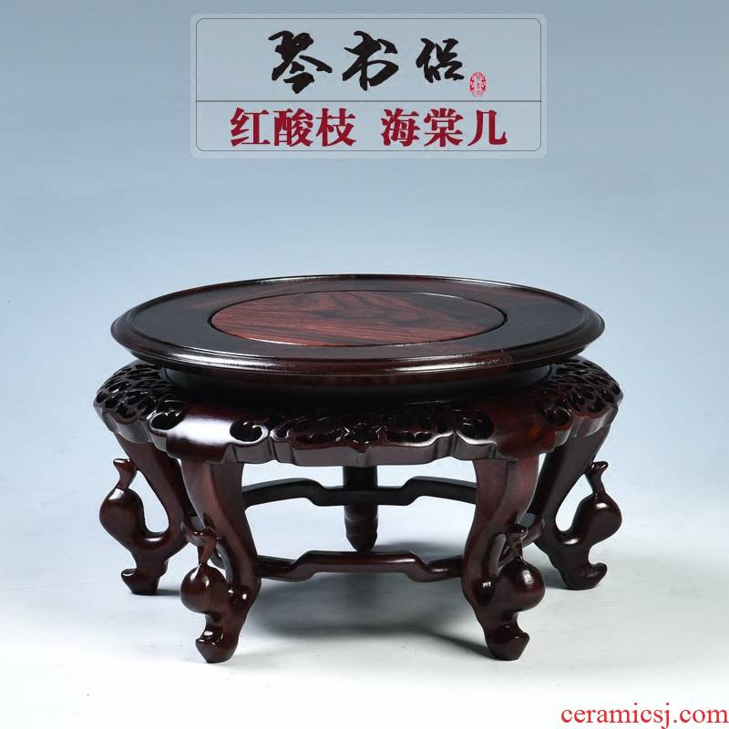 Pianology picking red mahogany acid branches crafts of Buddha lotus base round solid wood vases are it base