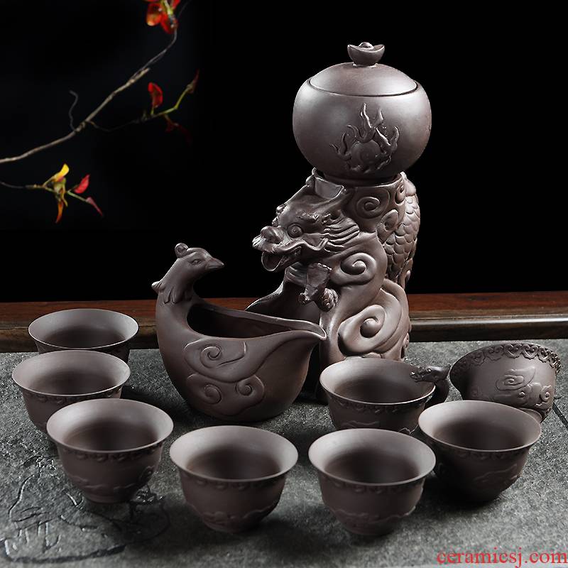 Ronkin violet arenaceous creative kung fu tea set half automatic lazy people make tea is a complete set of purple clay teapot teacup
