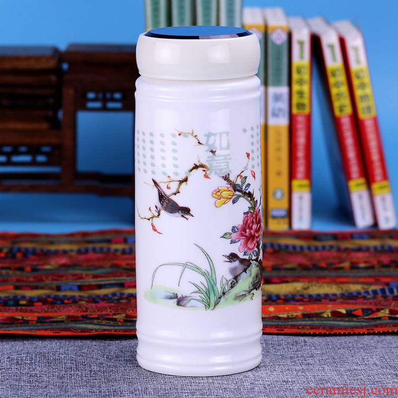 Jingdezhen double full ceramic vacuum cup with cover with ms male health cup tea cup office gift
