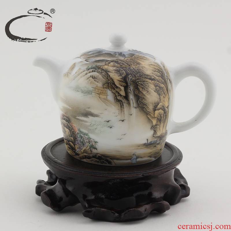 And auspicious teapot jingdezhen hand - made kung fu tea set small pot of blue And white porcelain landscape high pot craft li yong