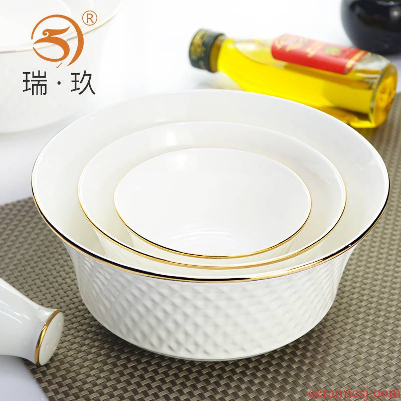 Yellow gold diamond pattern ipads porcelain medium size bowl set showily tableware ceramic bowl bowl bowl rainbow such as bowl soup bowl
