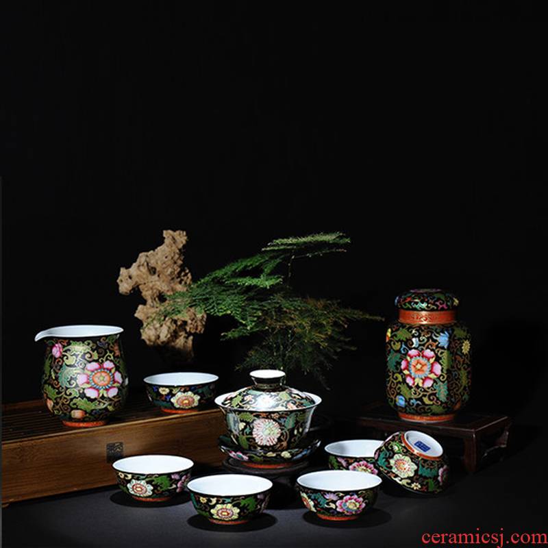 This colored enamel porcelain Lin and 9 set of tea sets checking out the collection level seiko tea set