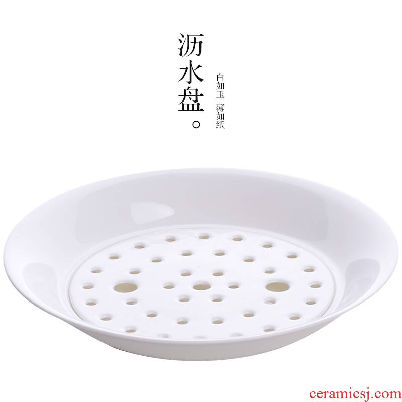 Offer creative household pure white drop fruit bowl ipads porcelain wash dishes porcelain basin water control in deep dish ceramic plate double