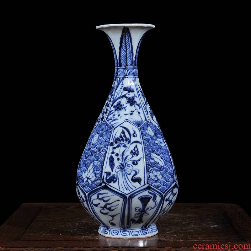 Jingdezhen ceramics imitation eight edges and the water of the sea a bunch of yuan and Ming blue and white lotus okho spring household act the role ofing is tasted furnishing articles sitting room