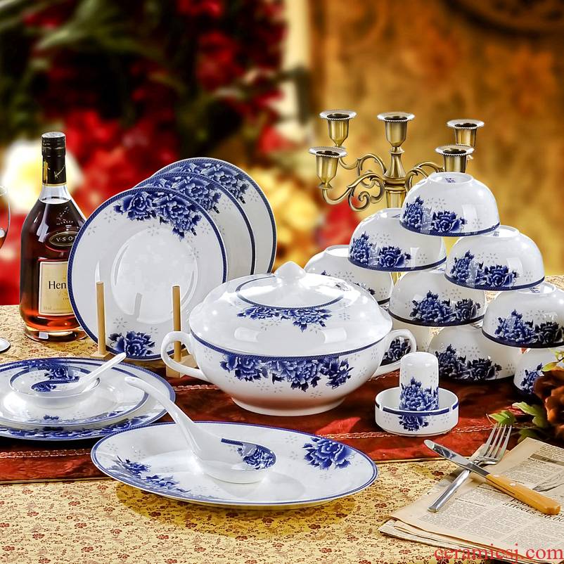 Good purple ceramic tableware suit 56 skull bowls plate of jingdezhen blue and white porcelain dishes - glazed in suit the real thing
