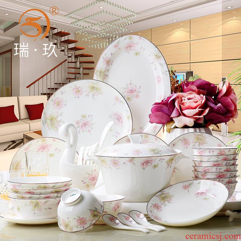 60 skull porcelain tableware suit dishes suit Chinese style household ceramics tableware box dishes chopsticks 10 people