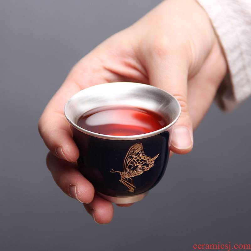 Mingyuan FengTang ji blue glaze ceramic kung fu tea tea cup paint coppering. As silver tea cups of tea bowl, master list