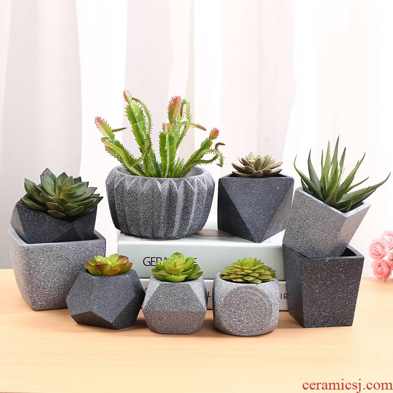 Cement meaty plant flower POTS, green potted indoors desktop furnishing articles European move biscuit firing breathable ceramic flower pot