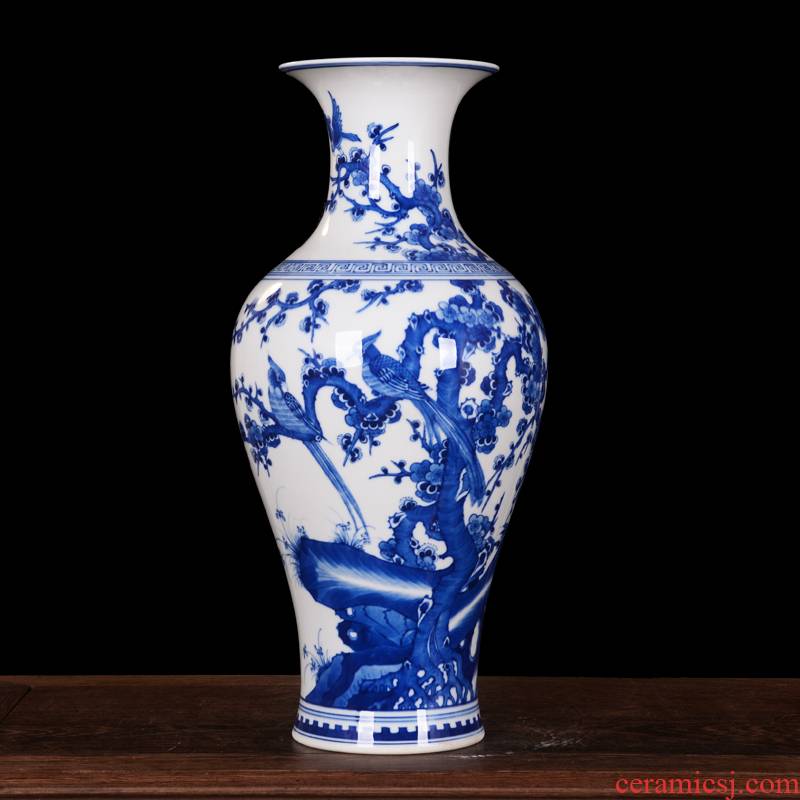 Jingdezhen blue and white vase birds home decoration high - end antique ceramics kangxi mei bottle process sitting room furnishing articles