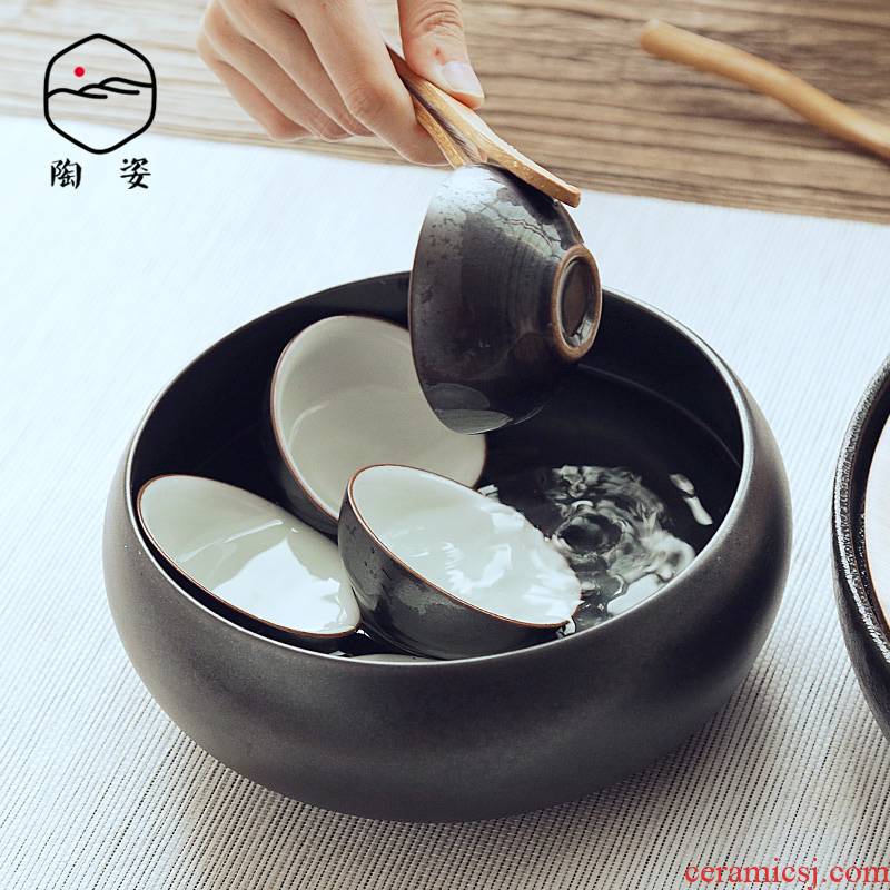 TaoZi hand wash to retro coarse pottery tea cups to wash to kung fu tea water jar writing brush washer accessories detong
