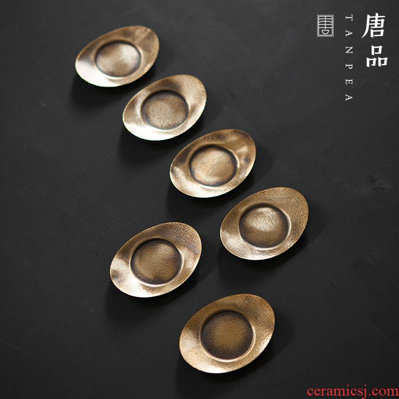 Tang Pin archaize ceramic pure copper cup mat silver piece glass heat insulation square cup mat mat round saucer tea taking with zero