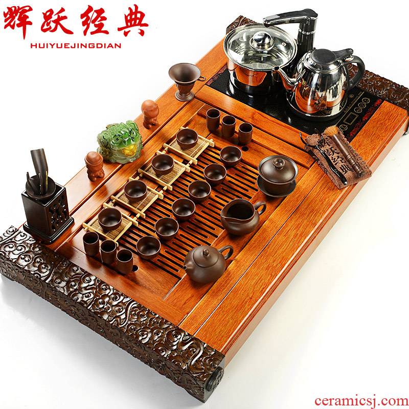Hui make kung fu tea set tea exchanger with the ceramics up tea set a complete set of induction cooker solid wood tea tray