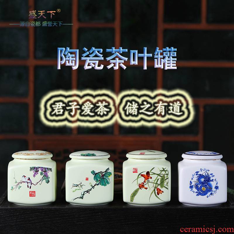Jingdezhen ceramic tea pot store receives the jar small mini portable sealed as cans to save tea pot of tea packaging