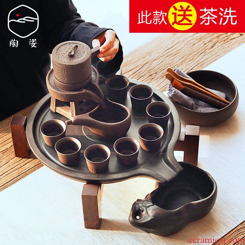 TaoZi household violet arenaceous kung fu tea set automatically suit set your up black pottery glass ceramic stone mill do small mercifully tea tray