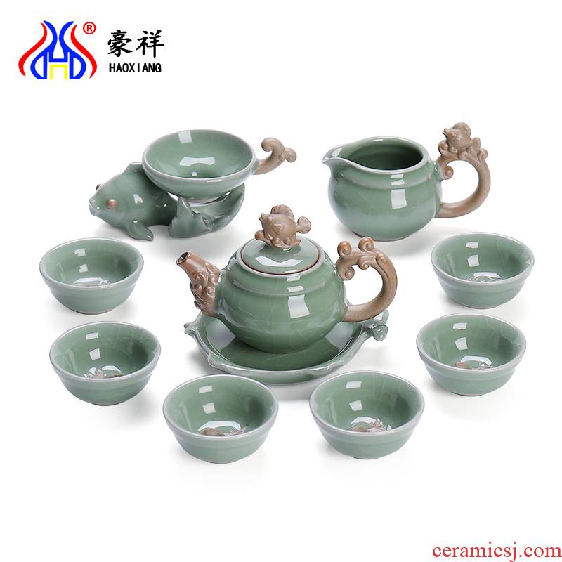 Open the slice hao auspicious elder brother up with porcelain ceramic kung fu tea set gift boxes of a complete set of household tureen teapot teacup gifts
