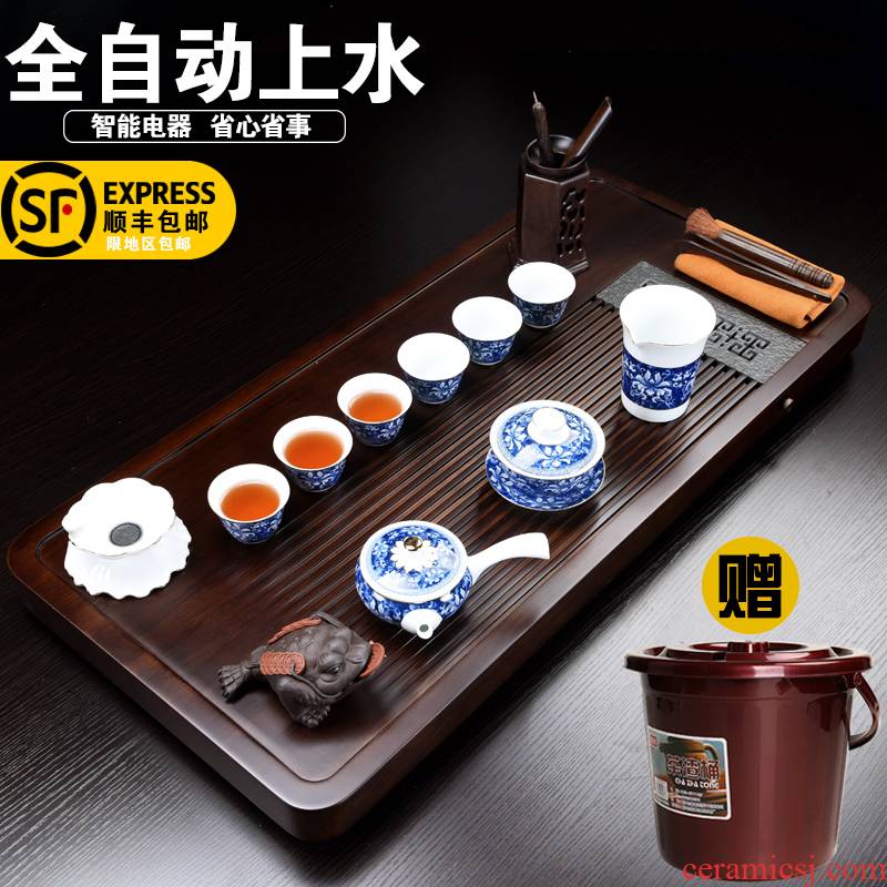 Repeatedly in violet arenaceous kung fu tea set of household solid wood tea tray tea tea tea contracted tea set