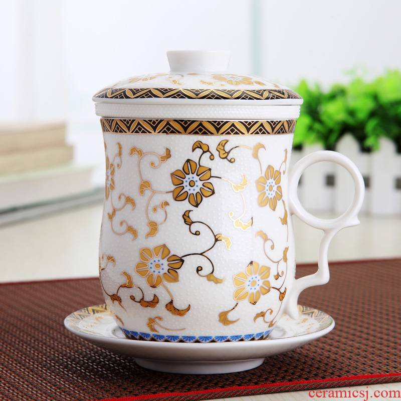 Ipads China cup suit jingdezhen ceramic four cup of flower tea boss office cup)