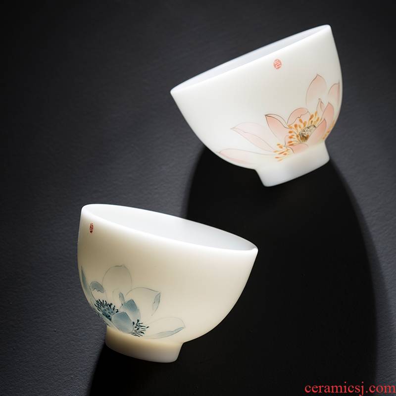 Dehua suet white jade porcelain teacup up large - sized ceramic sample tea cup pastel master individual single cup of tea