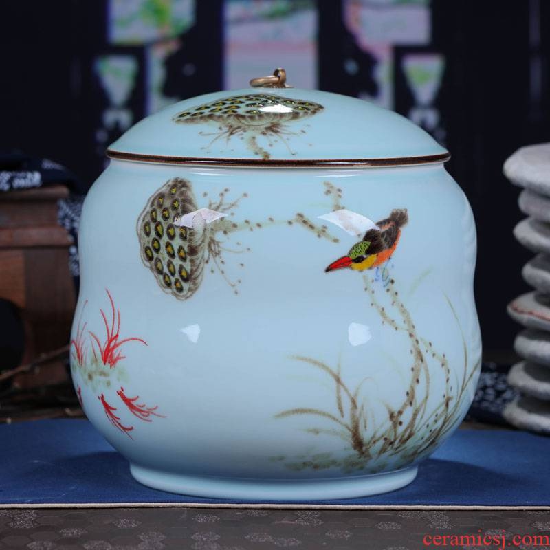 Jingdezhen ceramic manual sealing caddy fixings large gifts puer tea cake tin, household gift tea POTS