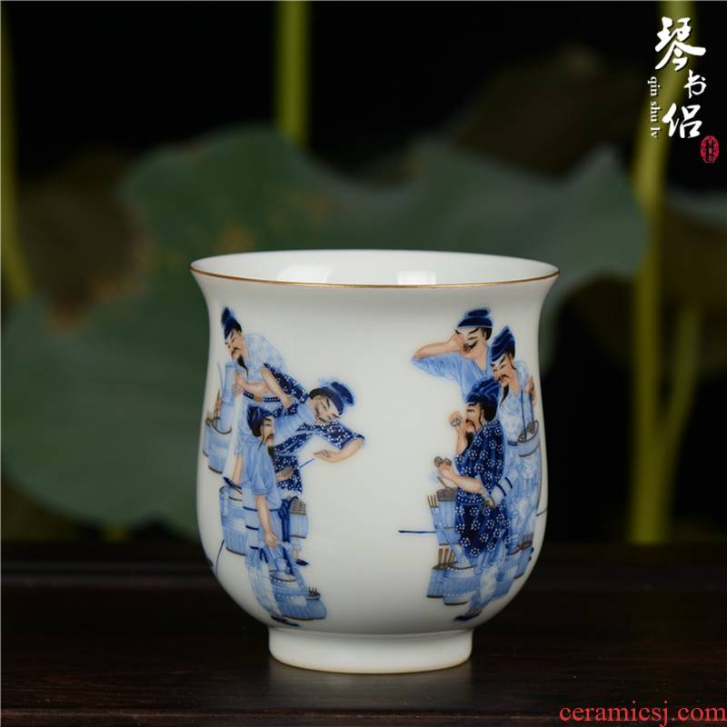 Pianology picking jingdezhen hand - made antique porcelain vases, home furnishing articles colored enamel characters dou tea cup of tea