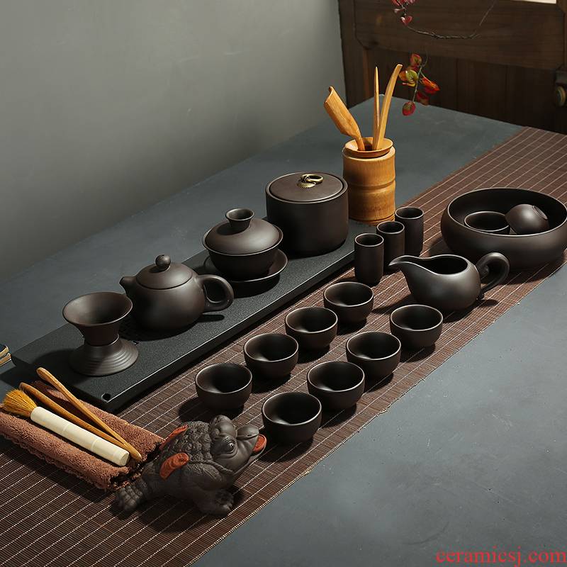 Dragon invertors yixing purple sand kung fu tea set suit household contracted tea tea cups of a complete set of ceramic lid bowl
