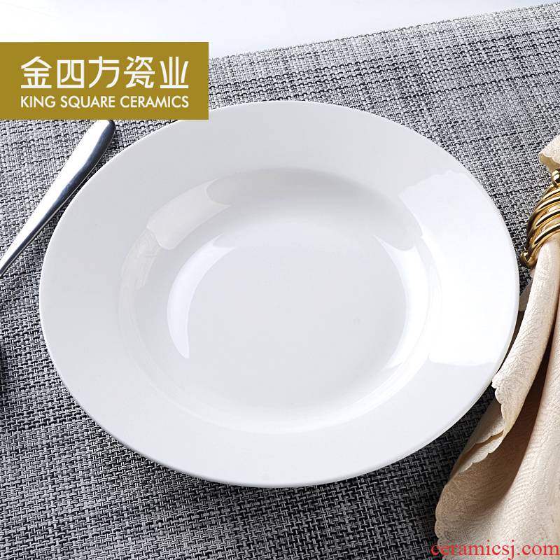 Gold square pure white ipads porcelain soup plate creative dumplings disc ceramic plate household food soup plate deep dish plate