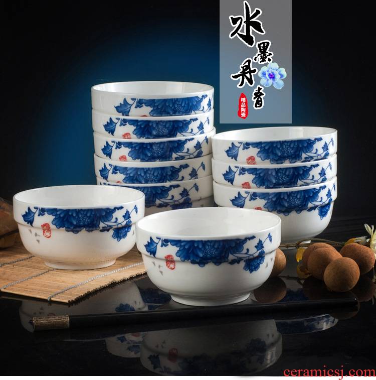 Creative household chopsticks sets of blue and white porcelain ceramic bowl of rice bowls porringer microwave ipads porcelain tableware students
