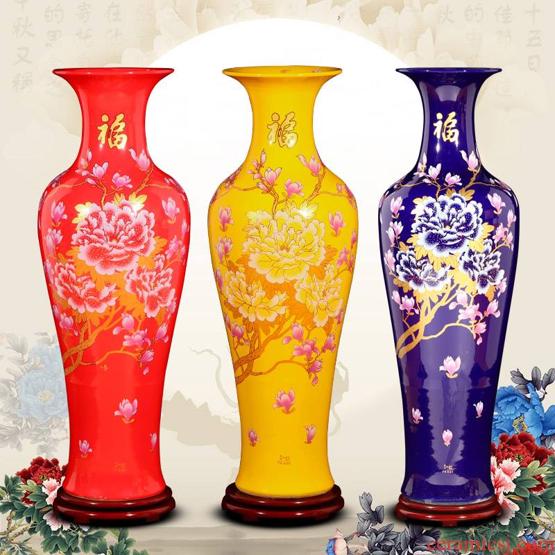 Jingdezhen ceramic Chinese red large sitting room adornment landing big vase European furnishing articles of modern fashion