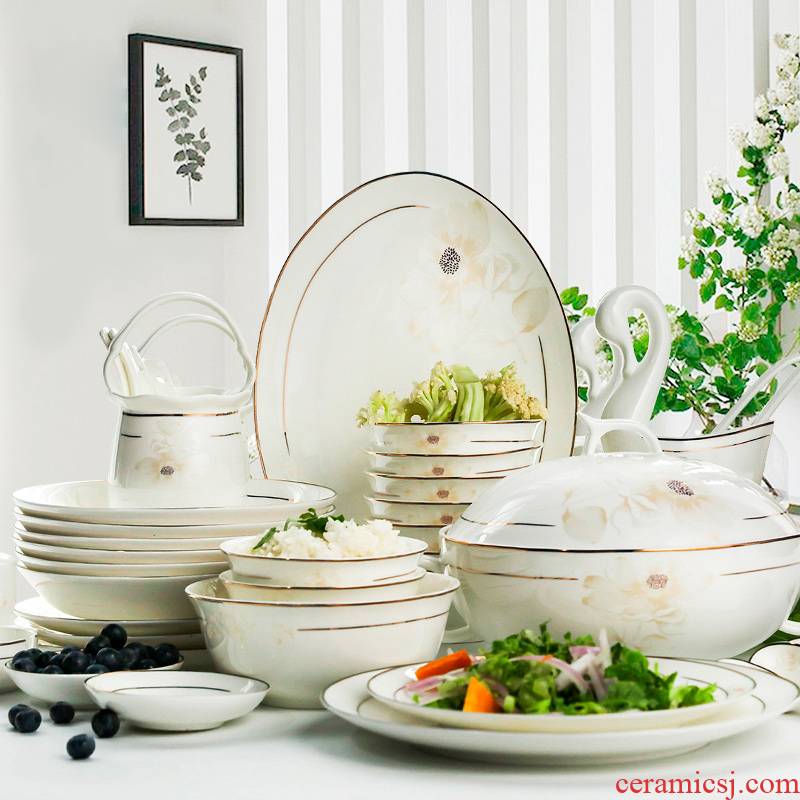 The dishes suit household jingdezhen ceramic tableware suit Chinese ceramic bowl chopsticks bowl dish Korean combination