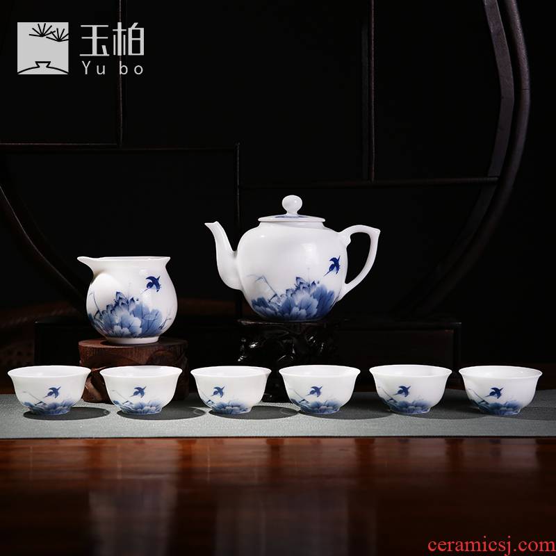 Jade cypress jingdezhen ceramic kung fu tea set tea tea set 4/6 of a complete set of white porcelain teapot tea cup