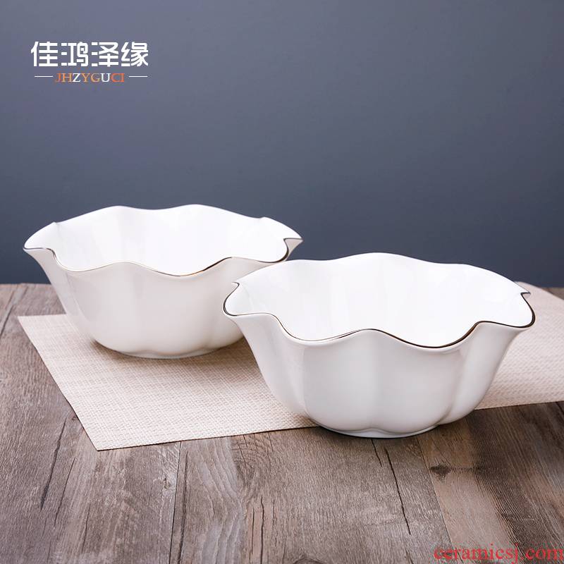 Ou ipads porcelain household soup bowl hotel tableware suit large salad bowl bowl bowl ceramic lace
