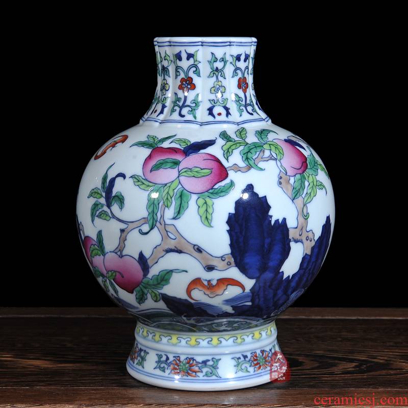 Archaize of jingdezhen blue and white porcelain vase bucket color peach flower household fashionable sitting room adornment is placed