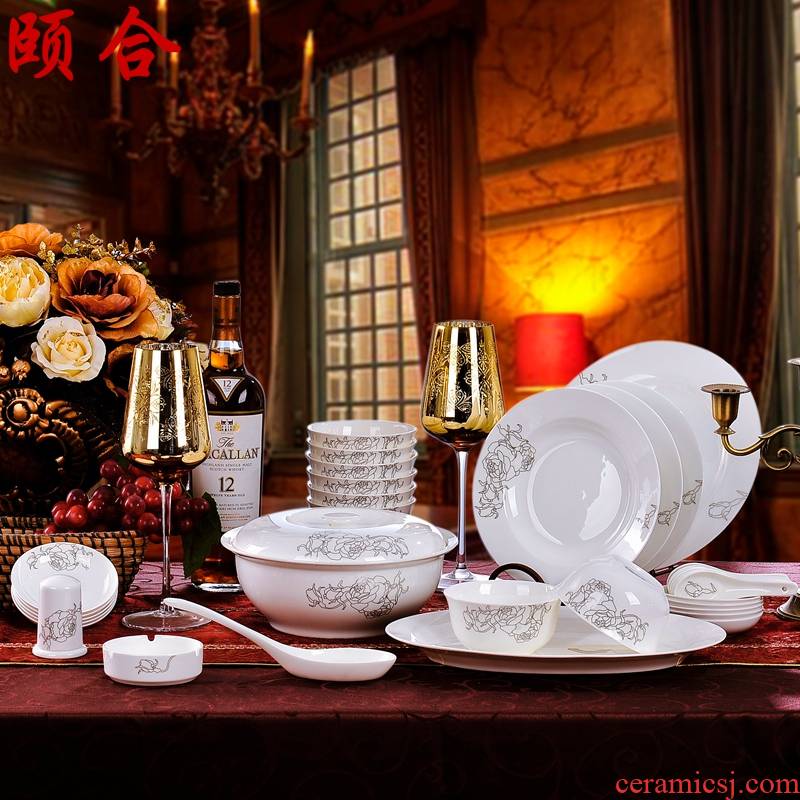 56 skull porcelain Korean household portfolio rose bowl spoon, plate tableware flavour dish suits for gift market