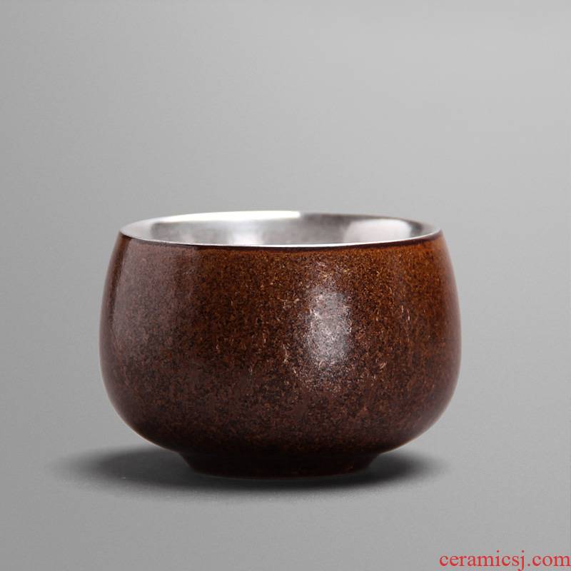 Mingyuan FengTang sample tea cup silver cup ceramic tasted silver gilding coarse pottery bowl with individual cup silver cup kung fu tea master