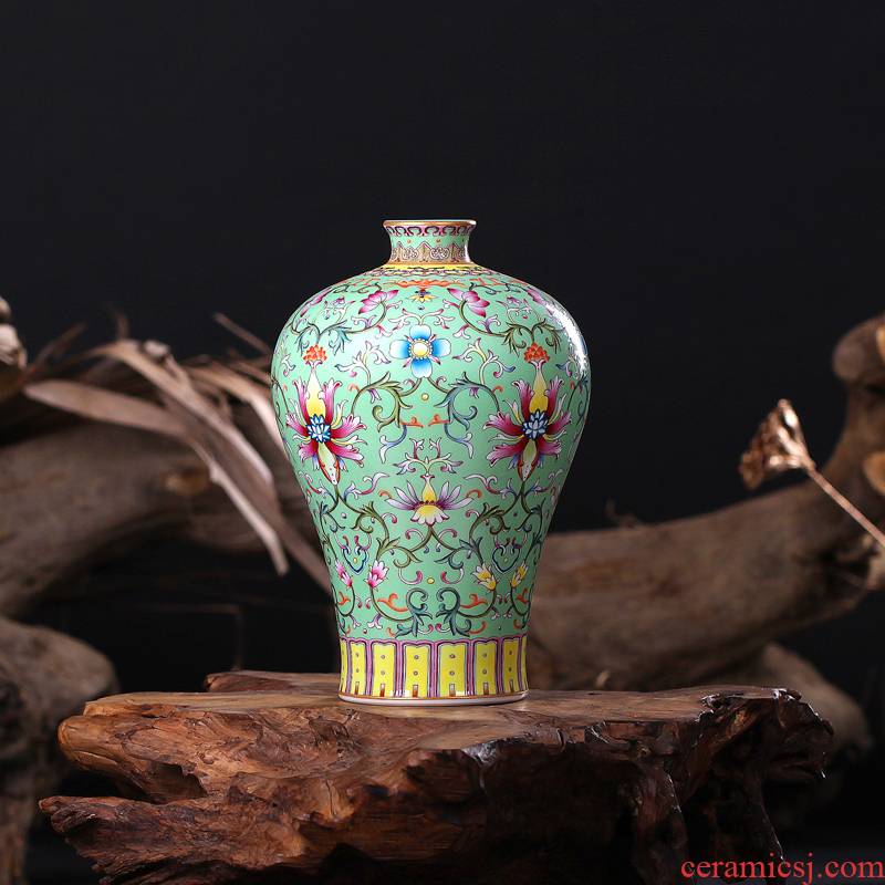 Jingdezhen ceramics imitation the qing qianlong pastel green branch lines name plum bottle home sitting room handicraft furnishing articles
